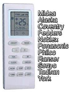 Control Remoto Original para Aire Acond. Midea - Alaska - Coventry - Fedders - Noble x - Panasonic - Philco - Ranser - Sanyo - Tadiran - York