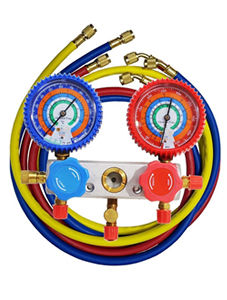 MANIFOLD R12/R22/R134 LLAVE FRENTE/VIS, 3 MANGUERAS