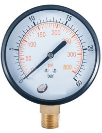 MANOMETRO PARA REGULADOR NITROGENO - 60 BAR - 800 PSI - ROSCA 1/4 BSP