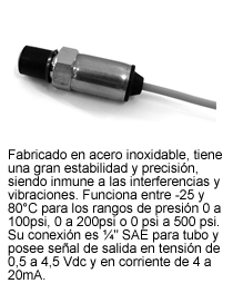 TRANSDUCTOR DE PRESION PCT-410 (4-20MA) 200PSI SB69